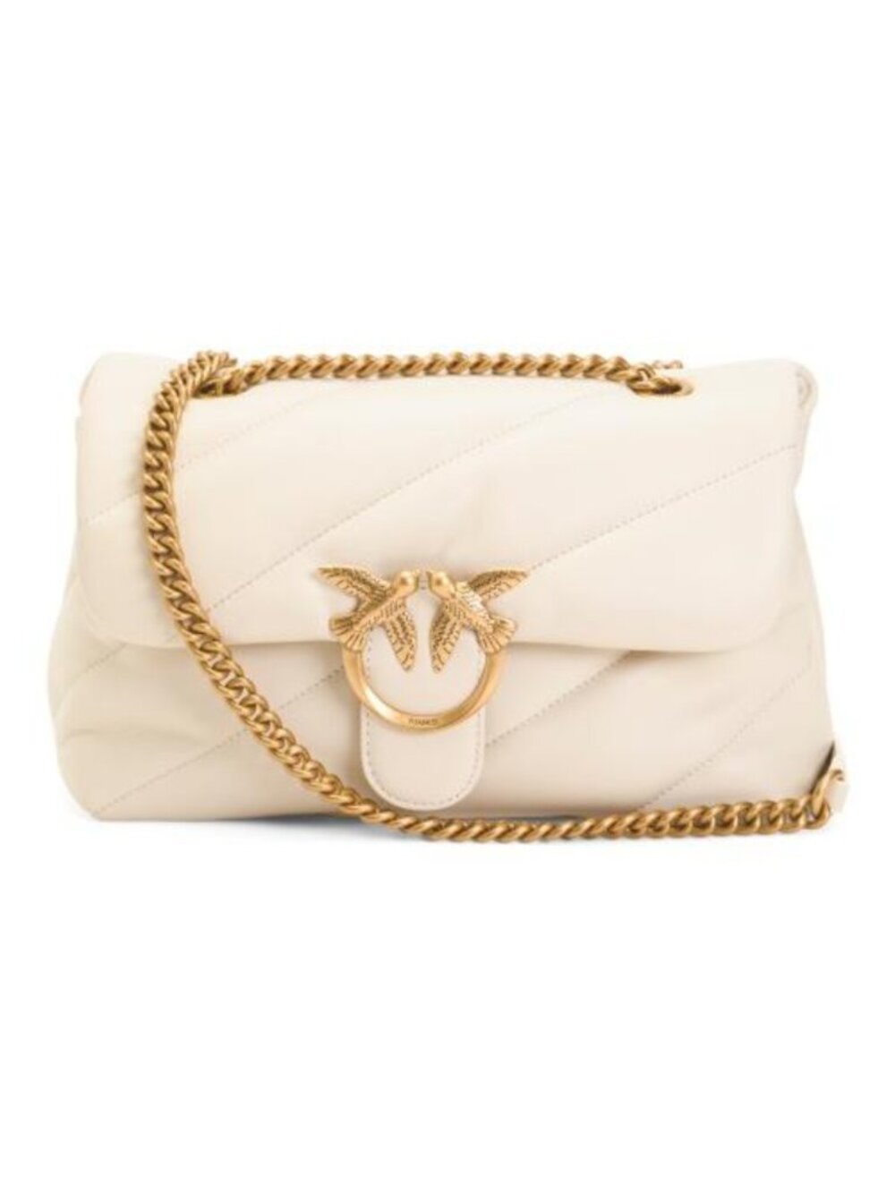 PINKO Made In Italy Leather Classic Love Birds Puff Quilted Shoulder Bag
